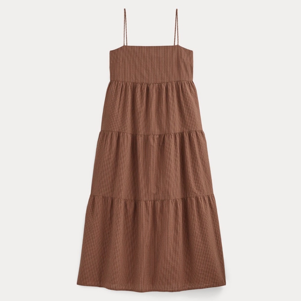 NWOT Everlane Women's Gauze Tiered Dress in Carob Brown/Black, Size Medium